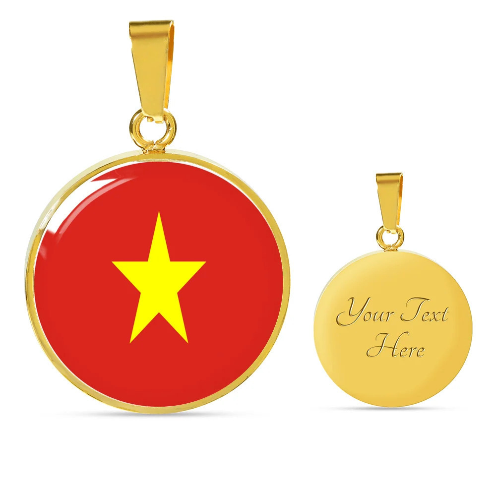 Vietnam Flag Personalized Engraved Gold Circle Necklace Custom Name Date Gift f